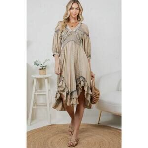 MSRP $89 ✨ NWT Young Threads Bohemian Midi Dress – Size Small | Smocked Waist ✨